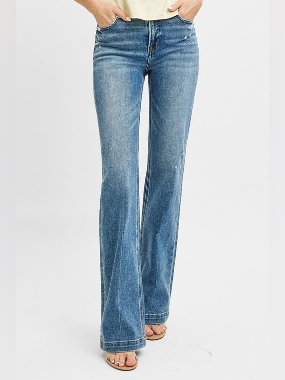 RISEN Full Size Distressed Detail Bootcut Jeans Plus Size